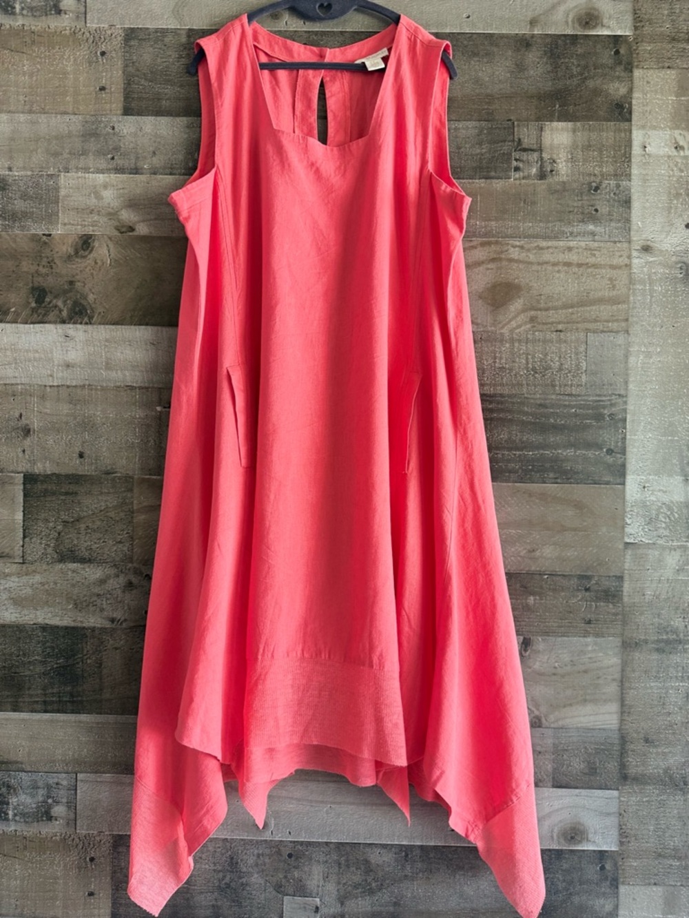 Cynthia Rowley Coral Pink Linen Blend Hanky Hem Midi Dress Plus Size 1X